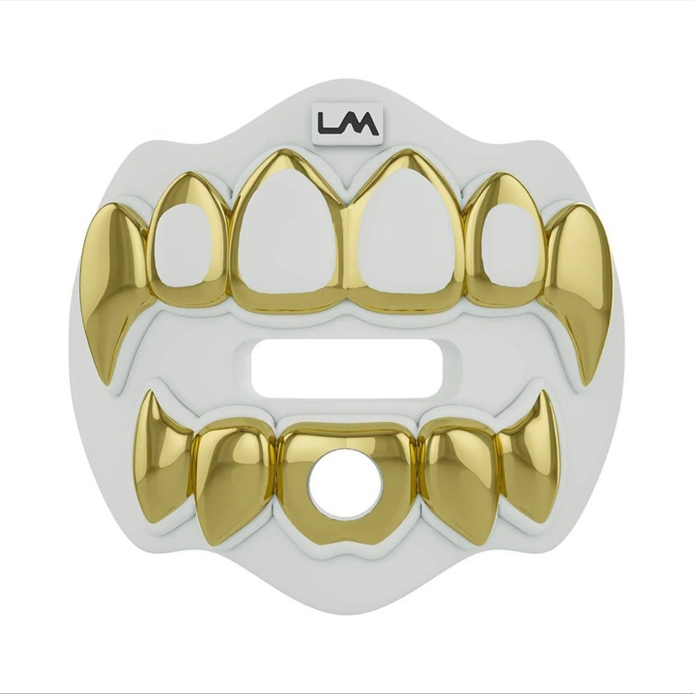 Loudmouth 3D CHROME GRILLZ - Lip Protector Mouthguard White & Gold